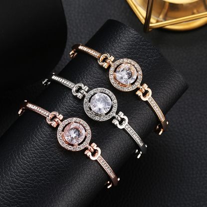 Poza cu Bratara dama, stil coreean, culoare roz aurie - argintie - aurie, material aliaj - cristal